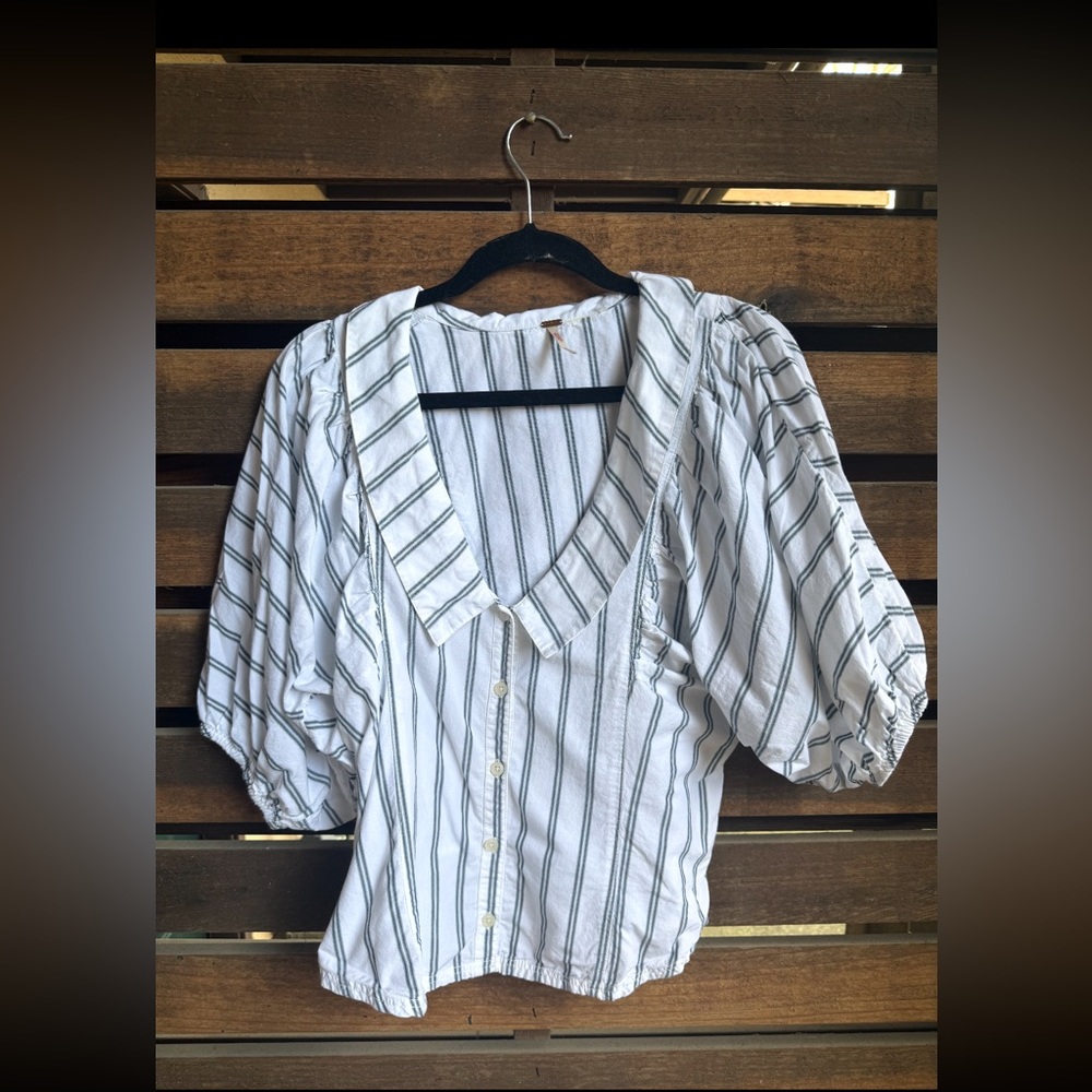 Free People White and Black Striped Blouse
